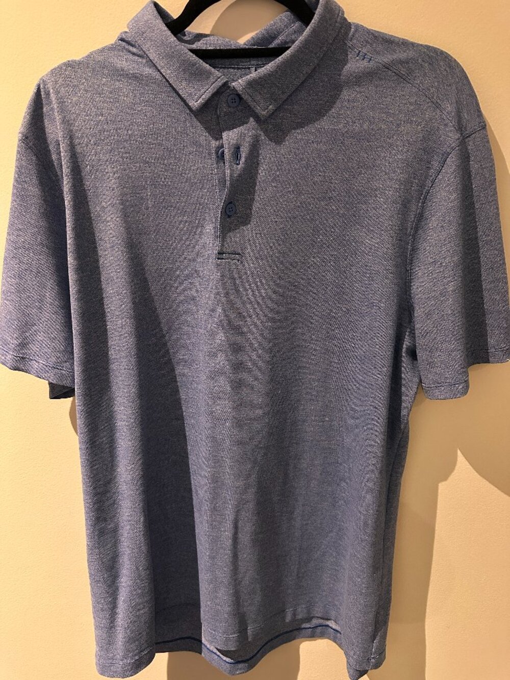 LULULEMON Evolution Short Sleeve Polo Shirt - Heathered Blue - Size XL
